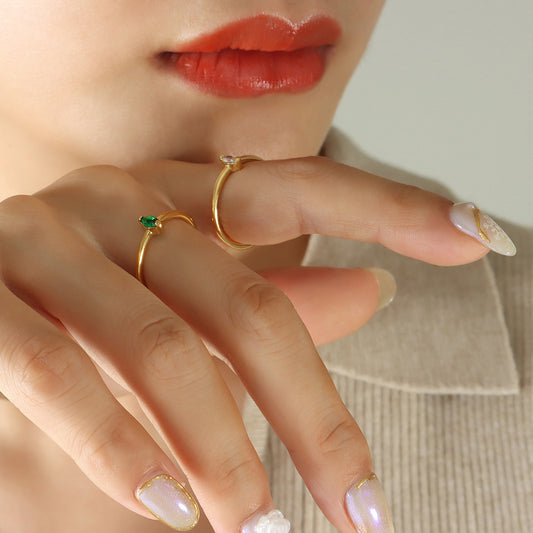 Geometric Titanium Steel Ring With Gold Zircon Accent For Women Size 6 8 European American Style Jewelry Elegant