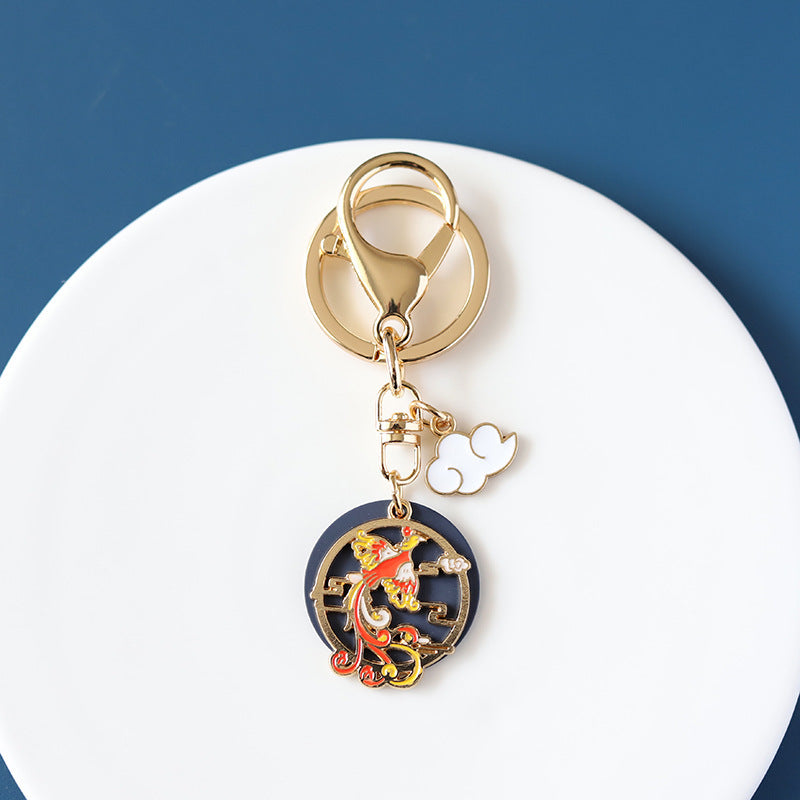Retro Keychain Pendant Featuring Koi Dragon Phoenix And Fairy Deer Designs Alloy Key Ring For Bags And Backpacks