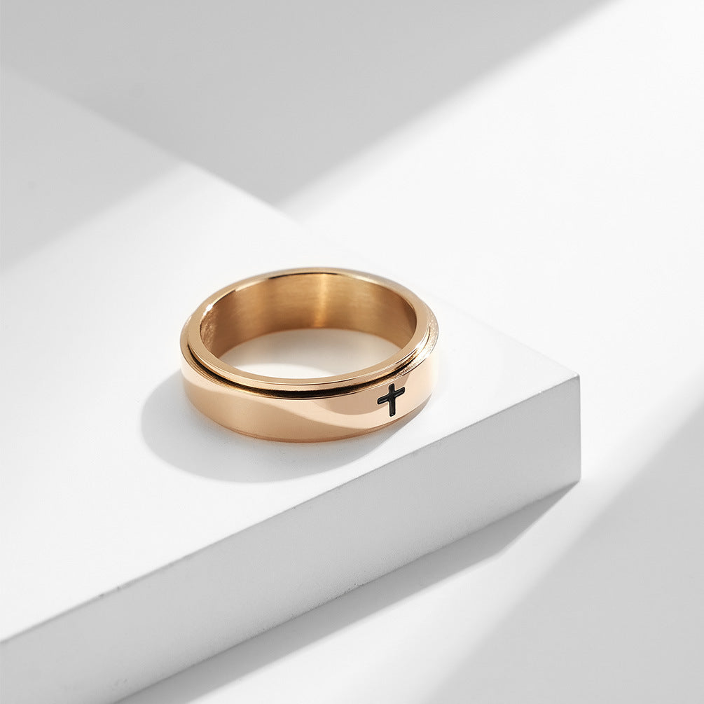 Ring Rotatable Titanium Steel Minimalist Cross Design Geometric Fashion Jewelry For Women Durable Everyday Use