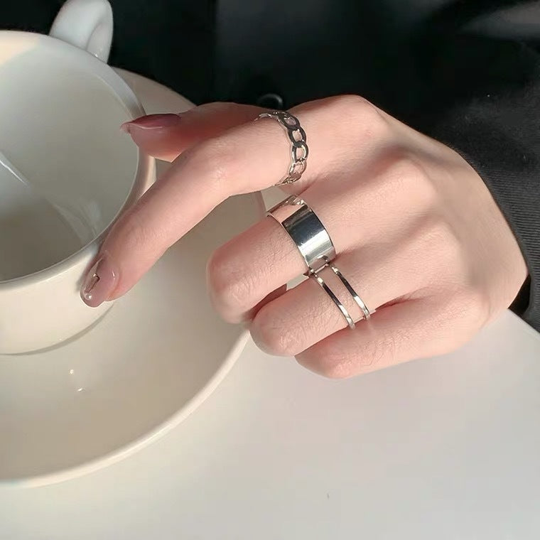 Geometric Ring Set Stylish Elegant Plated Alloy Stackable Knuckle Rings For Women Gift Black Gold Silver Flair