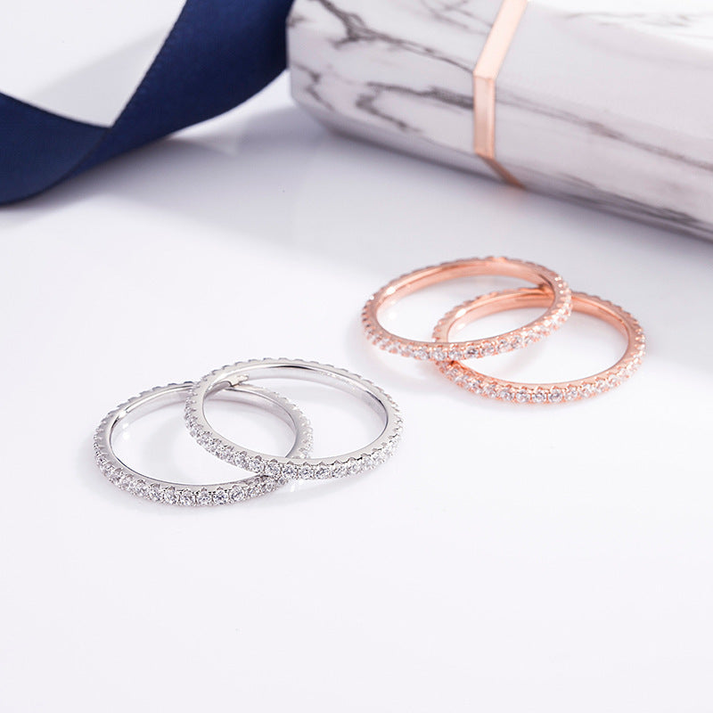 Womens 925 Sterling Silver Ring With Micro Inlaid Diamond White Gold Rose Gold Finishes Anniversary Engagement