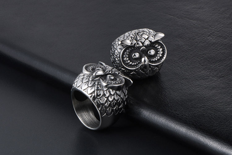 Mens Unisex Owl Ring Titanium Steel Polished Ornament Punk Fashion Retro Animal Image Rings Hand Ornament Punk