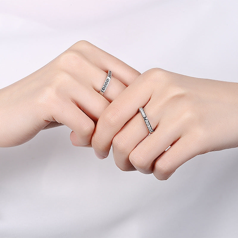 Sterling Silver Couple Rings His Hers Geometric Promise Set
