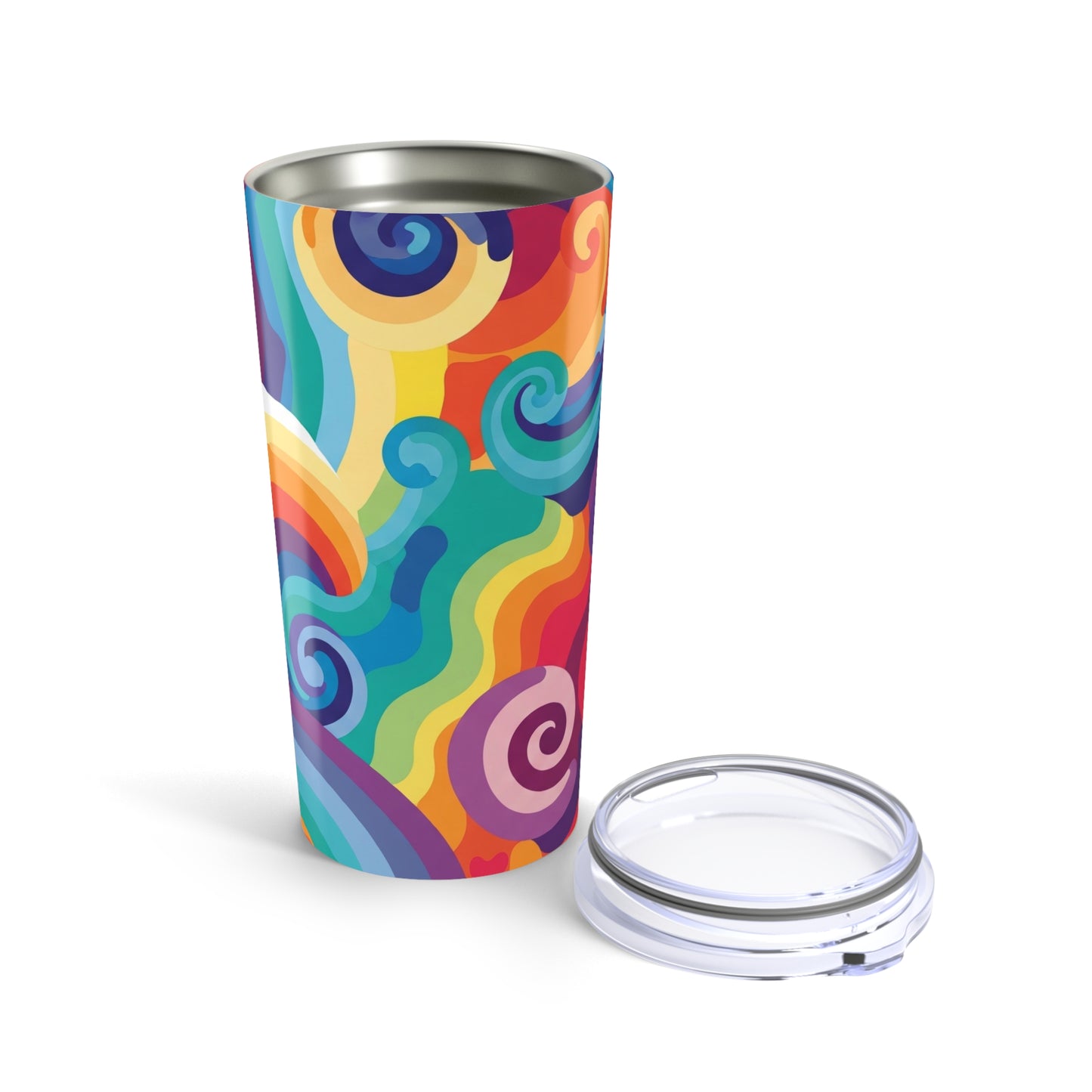 Twenty Ounce Stainless Steel Printed Tumbler With Double Wall Vacuum Insulation Spill Resistant Travel Coffee Mug