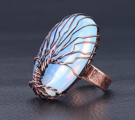 Natural Crystal Stone Shaped Life Tree Ring Men