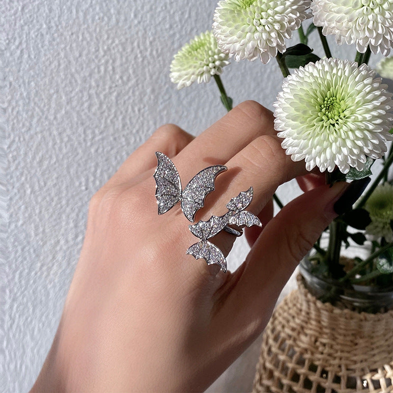 Adjustable Butterfly Ring Alloy Gemstone Korean Fashion Jewelry Elegant Statement Ring For Everyday Style Gift