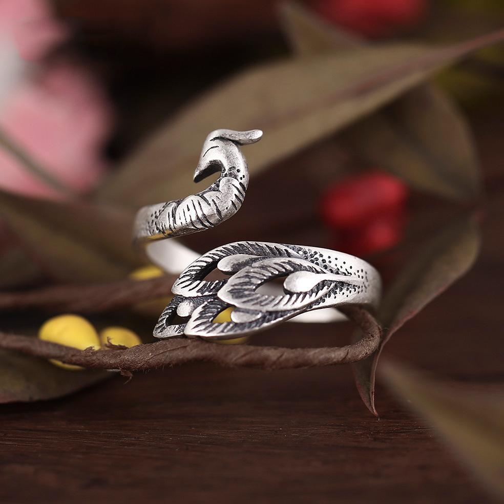 Sterling Silver Thai Peacock Ring With Intricate Filigree Feather Motif And Delicate Handcrafted Details Craft