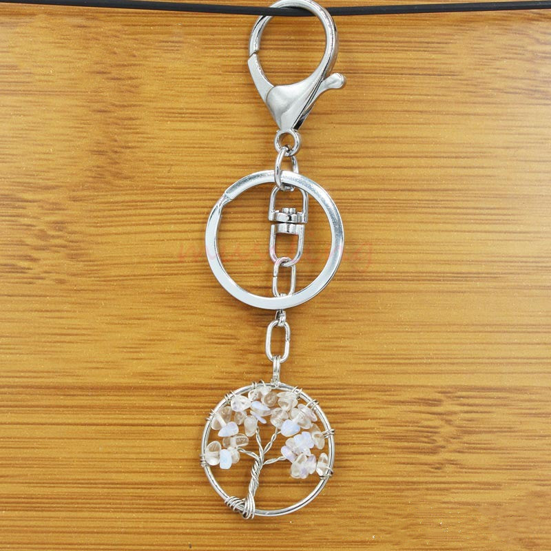 Crystal Tree of Life Amethyst Keychain Pendant Electroplated Round Charm for Handbags and Backpacks Decoration