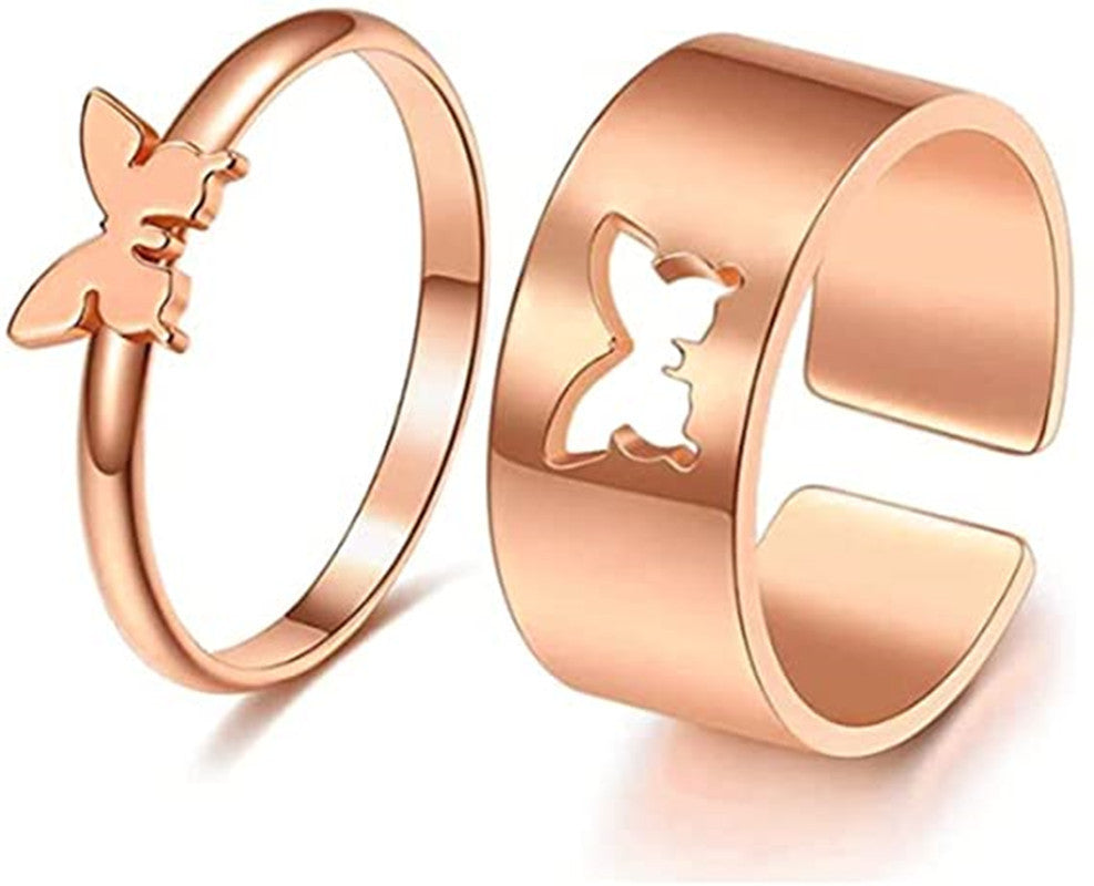 Couple Butterfly Rings Set Alloy Electroplated Matching Rings For Him And Her Punk Creative Not Inlaid Gold And Silver