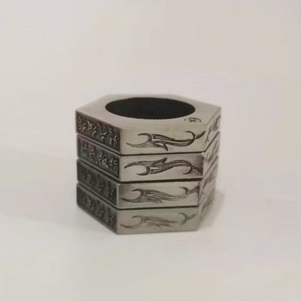 Round Lettering Old Bronze Ring Set 4 Styles Square Bronze Silver Gray Silver Gold Includes 4 Rings Ready Pack