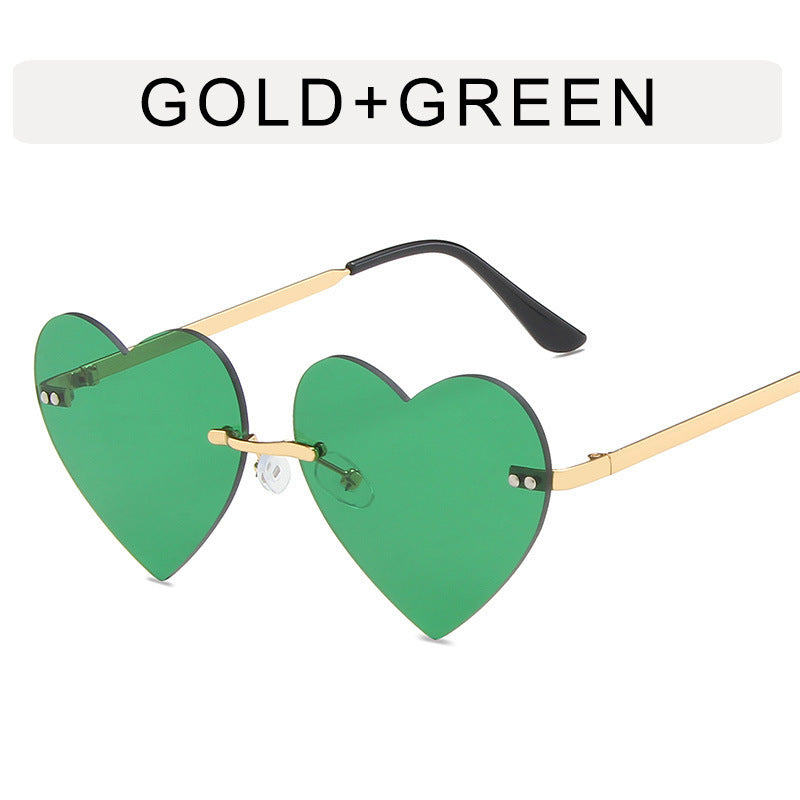 Womens Rimless Heart Sunglasses UV380 Protection Bohemian Retro Fashion Pink Lens Gold Frame Outdoor Sports For Women