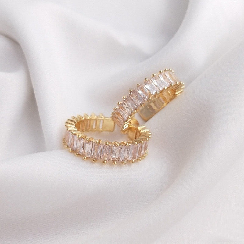 Geometric Zirconia Ring Copper Gold Tone Minimalist Fashion Jewelry For Women And Girls Elegant Gift For Women