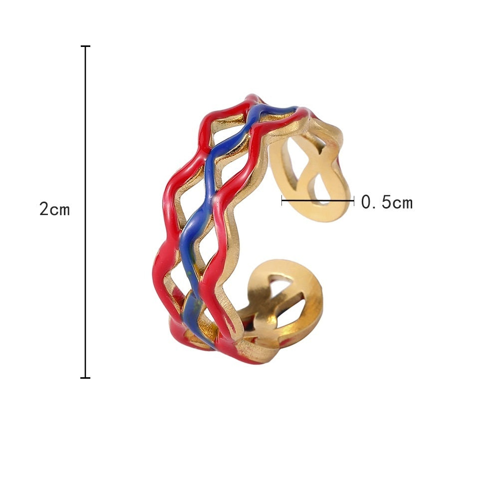 Womens Geometric Open Ring Stainless Steel Drip Design Jewelry For Fashion Lovers Trendy Beautiful Ring Trendy