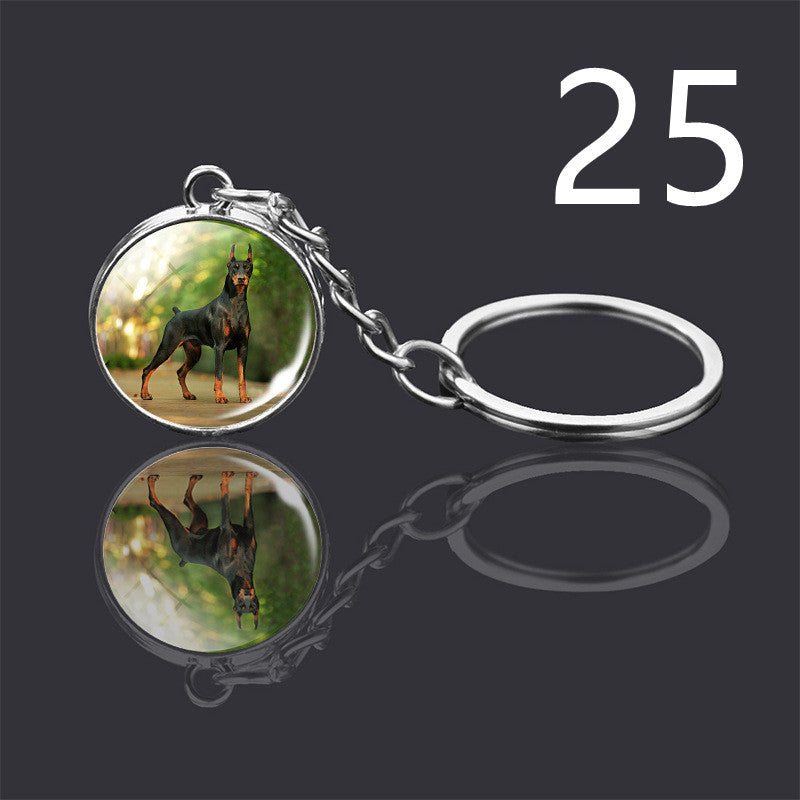 Dog Keychain Double Sided Glass Ball Pendant Exquisite Metal Design Key Chain For Pet Lovers Gift For Everyday
