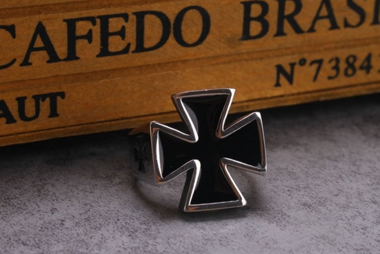 Men's Cross Ring Geometric Titanium Steel Drip Oil Finish Durable Finger Ring Modern Versatile Accessory Daily Wear