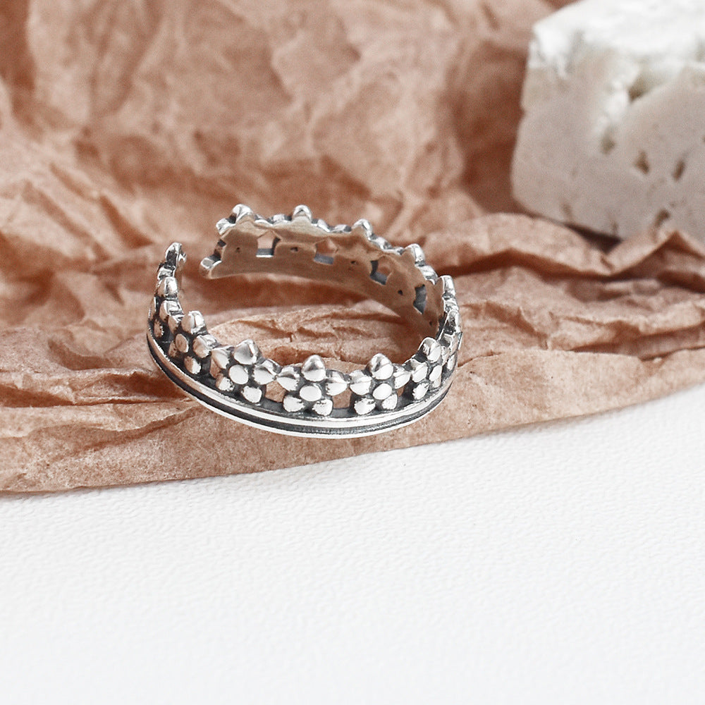 Womens 925 Silver Ring Retro Plum Blossom Floral Lightweight Jewelry Summer Fashion Accessories Blossom Floral