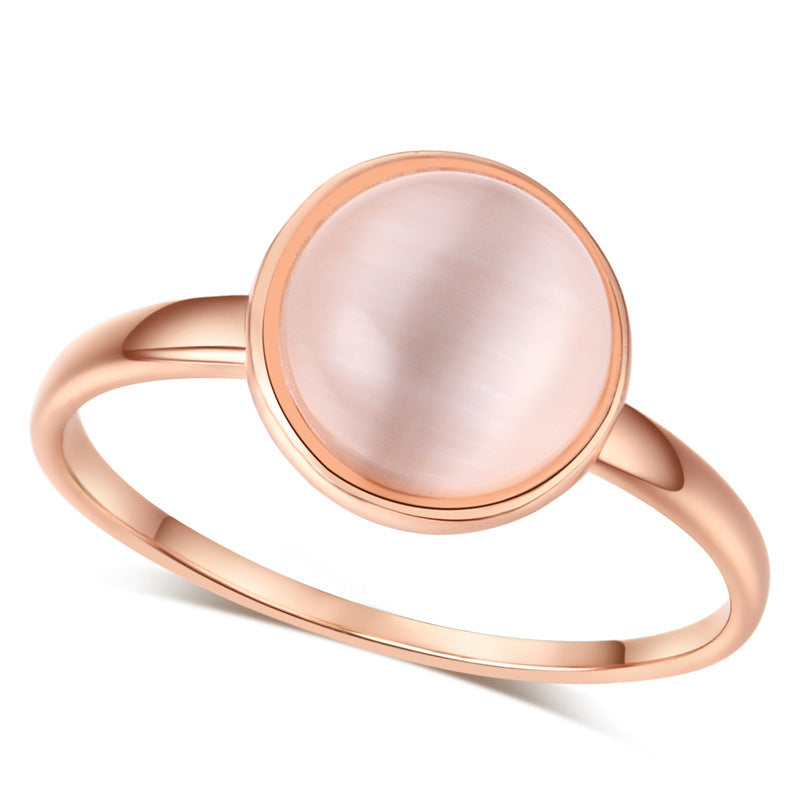 Rose Gold Zircon Ring Womens Copper Band 8mm Inlaid Simple Fashion Design Polished Finish Elegant Jewelry Gift