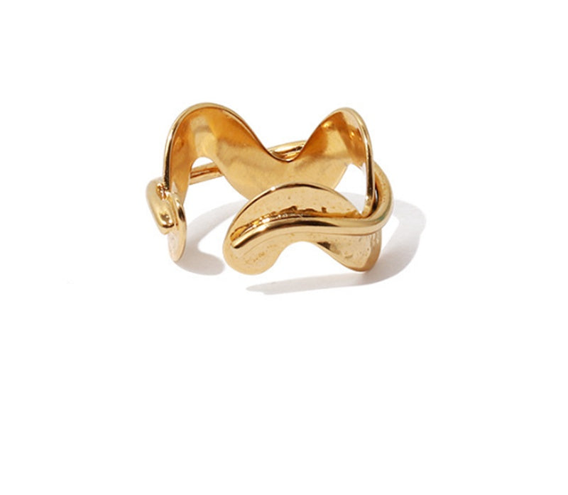 High Color Retention Vacuum Plating Real Gold Minimalist Wave Pattern Retro