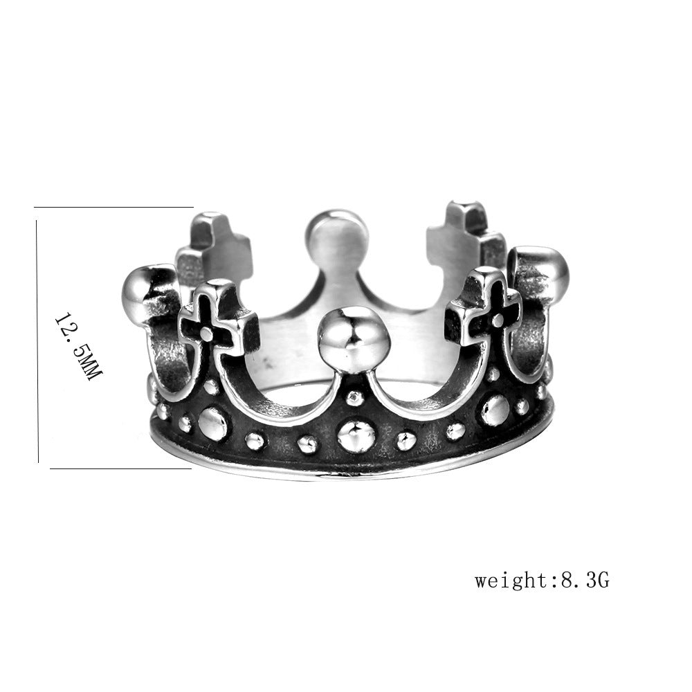 Mens Crown Cross Ring Titanium Steel Retro Design Handmade Jewelry For Everyday Wear Classic Style For Him Now
