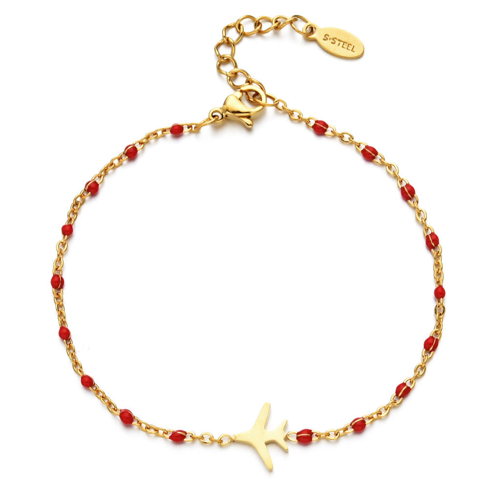 Womens Bohemian Stainless Steel Aircraft Charm Bracelet Geometric Design Fashion Jewelry Gifts Sky Urban Style