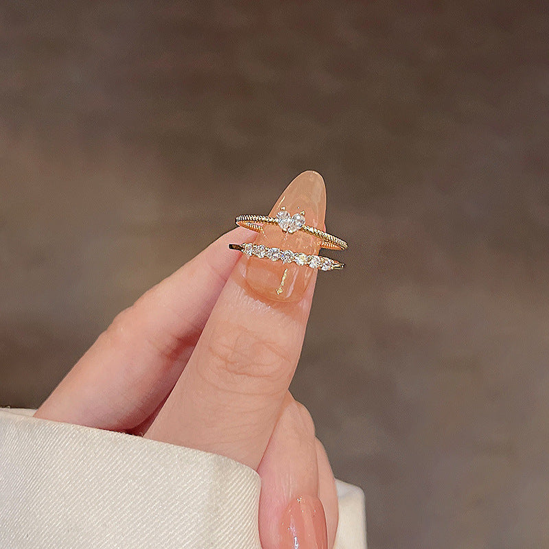 Elegant PearlWhite Ring Geometric Copper Band Electroplated White Gold Gemstone Inlay Gift For Her Korean Style