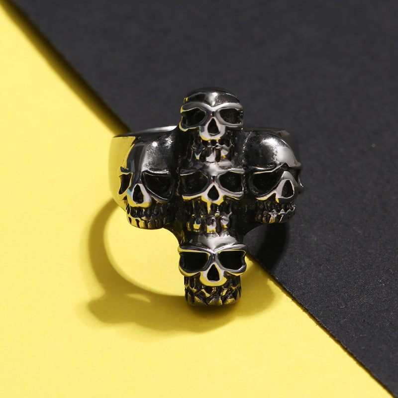 Stainless Steel Skull Ring For Men Cross Design Titanium Finish Religious Totemic For Daily Wear Skull Jewelry