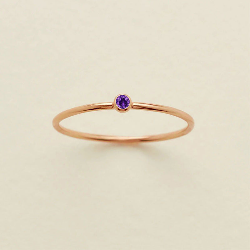 Stainless Steel Geometric Ring With Diamond Accents And Colorful Simulated Birthstone Anniversary Ring For Women Girls