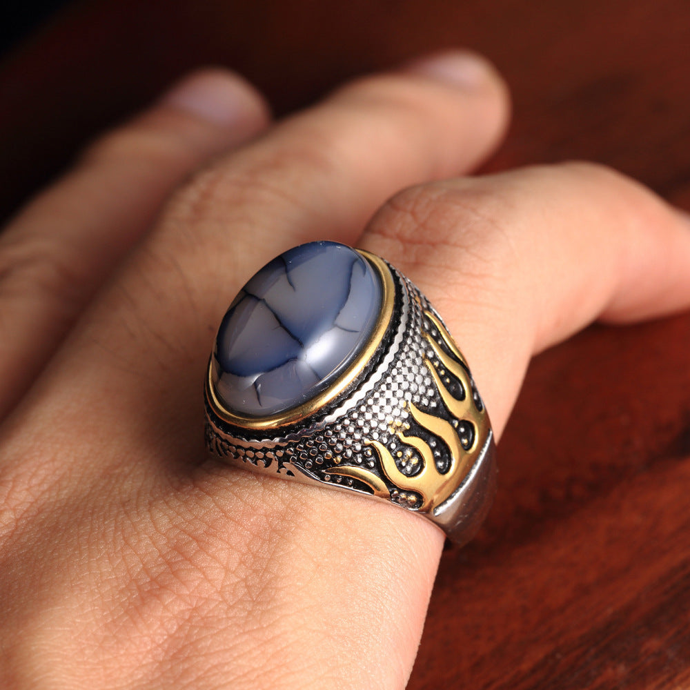 Geometric Ring Stainless Steel Tiger Eye Gemstone Statement Ring European Design Individually Packed Jewelry Ring