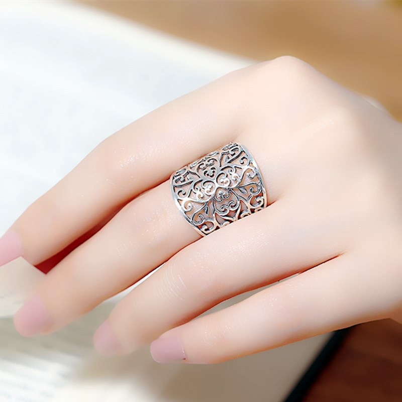 Copper Ring For Women Simple Ethnic Style Hollow Pattern Vintage Finish Jewelry For Everyday Wear Everyday Use