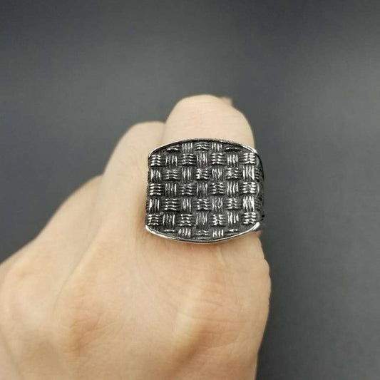 Men's Stainless Steel Ring Vintage Mesh Statement Band Ring for Men Fashion Jewelry Ring Gift for Him Simple Ring for Men Steel Ring