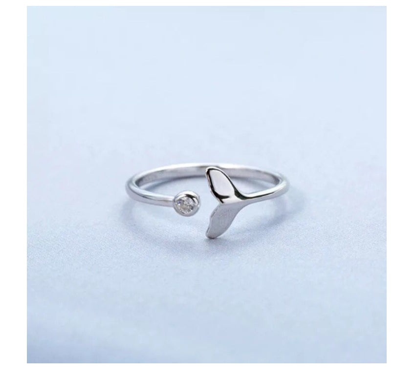 Zircon Mermaid Ring Silver Electroplated Adjustable Size For Women Jewelry Gift For Her Trendy Accessory Style