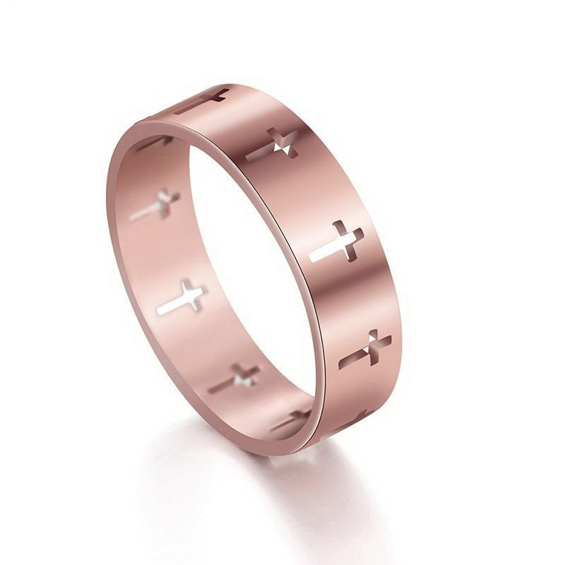 Stainless Steel Cross Ring Hollow Geometric Style Jewelry Steel Gold Rose Gold Trendy Ring Modern Jewelry Ring