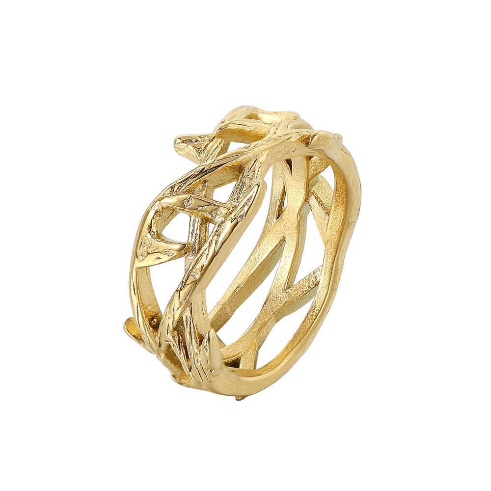 Gold Jesus Crown Ring Stainless Steel Olive Branch Band