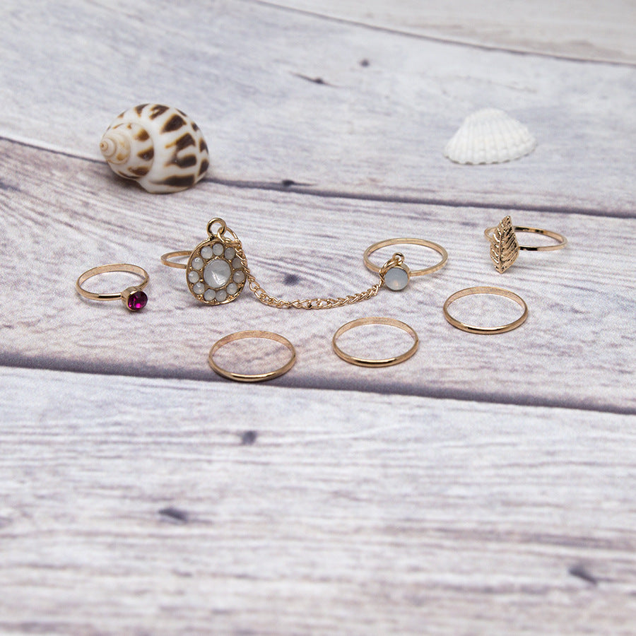 Vintage Knuckle Ring Set Bohemian Gold Plated Alloy Rings Turquoise Accents Fashion Finger Jewelry 7 Piece Set