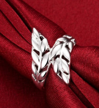 Silver Feather Ring With Gemstones Inlay Size 8 For Women