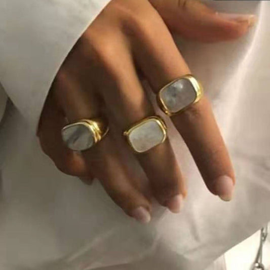 Golden Square Ring For Women Stainless Steel Hypoallergenic Long Lasting Color Exquisite Jewelry Elegant Style