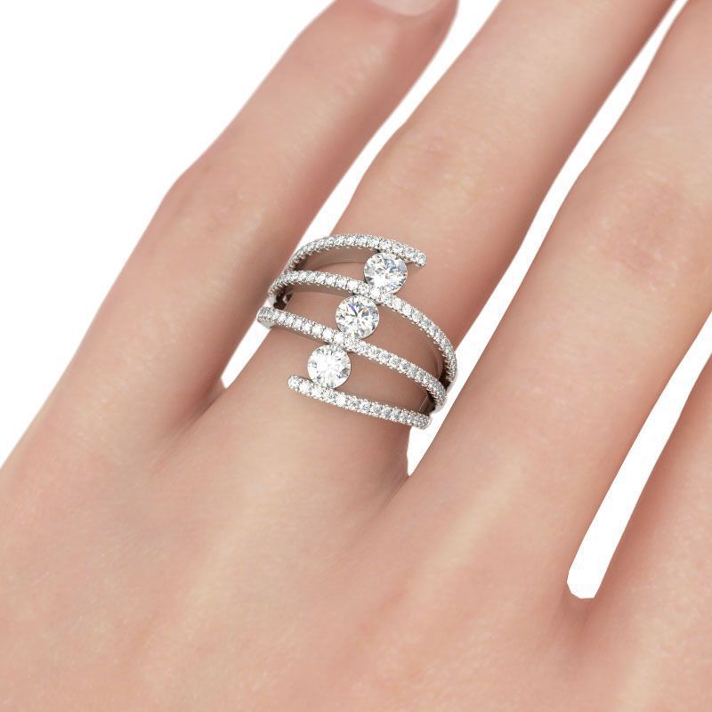Womens Elegant Alloy Ring With Sparkling Artificial Stones Three Round Design Fashion Ring Anniversary Gift For Her
