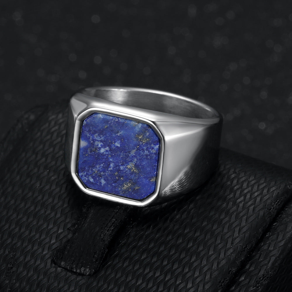 Mens Ring Titanium Steel Natural Gem Geometric Design Electroplated Fashion Accessory For Men Gift For Him Plus