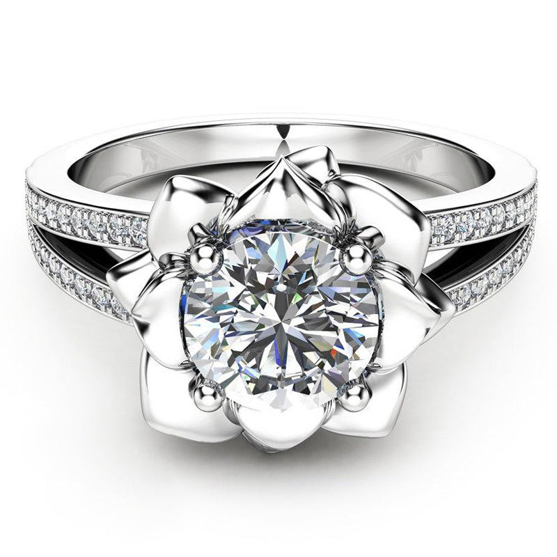 Copper Zircon Ring With Flower Design And Diamond Accent