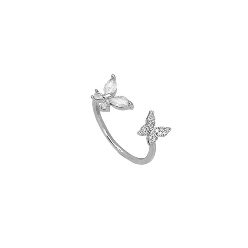 Sterling Silver Butterfly Ring Adjustable Opening Animal Zodiac Inlay Diamond Jewelry For Women For Daily Wear