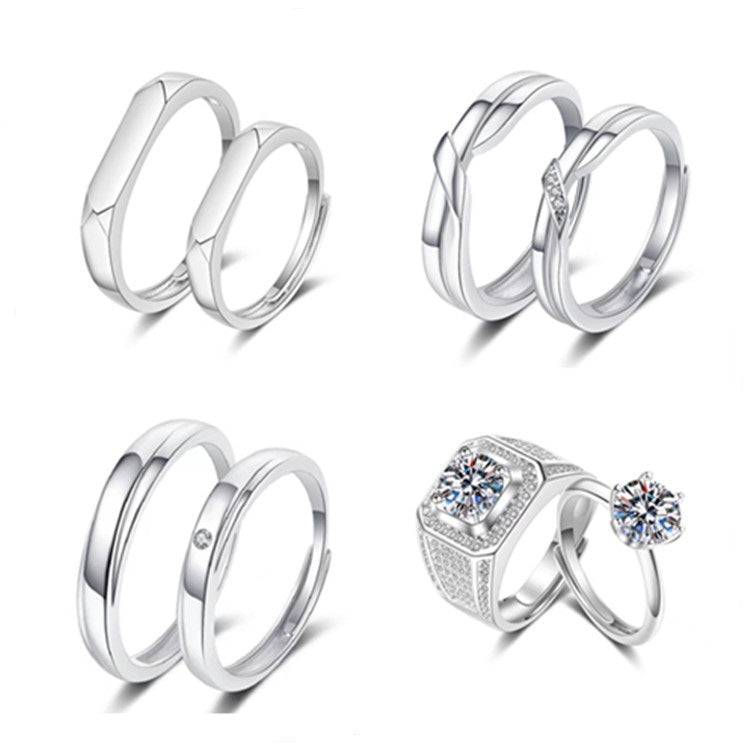 Women Adjustable Open Ring Heart Bow Wave Design Copper Electroplated Micro Zircon Inlaid Anniversary Couple Ring