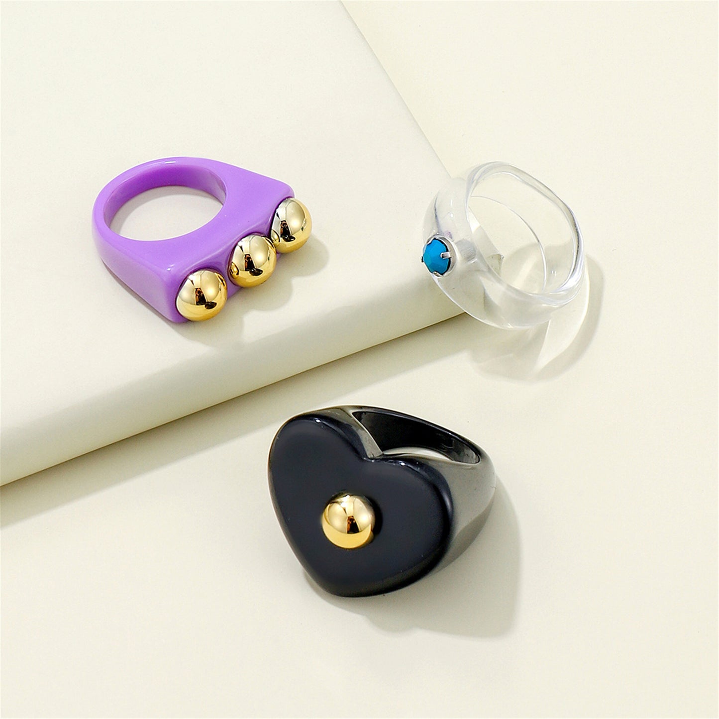 Womens Acrylic Geometric Chunky Rings Set 3 Piece Fashion Statement Jewelry For Daily Wear Gift Sets Daily Use