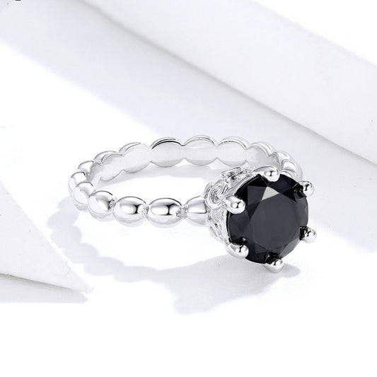 Gold Inlaid Copper Ring Six Claw Zircon Crown Geometric Design Korean Fashion Travel Souvenir Ring Keepsake Gift Idea