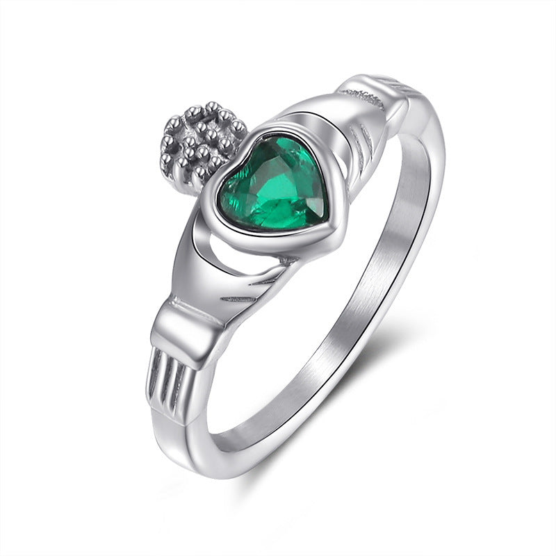 Womens Crown Ring With Emerald Zircon Stone Stainless Steel Hollow Fashion Jewelry For Her Elegant Daywear Rings