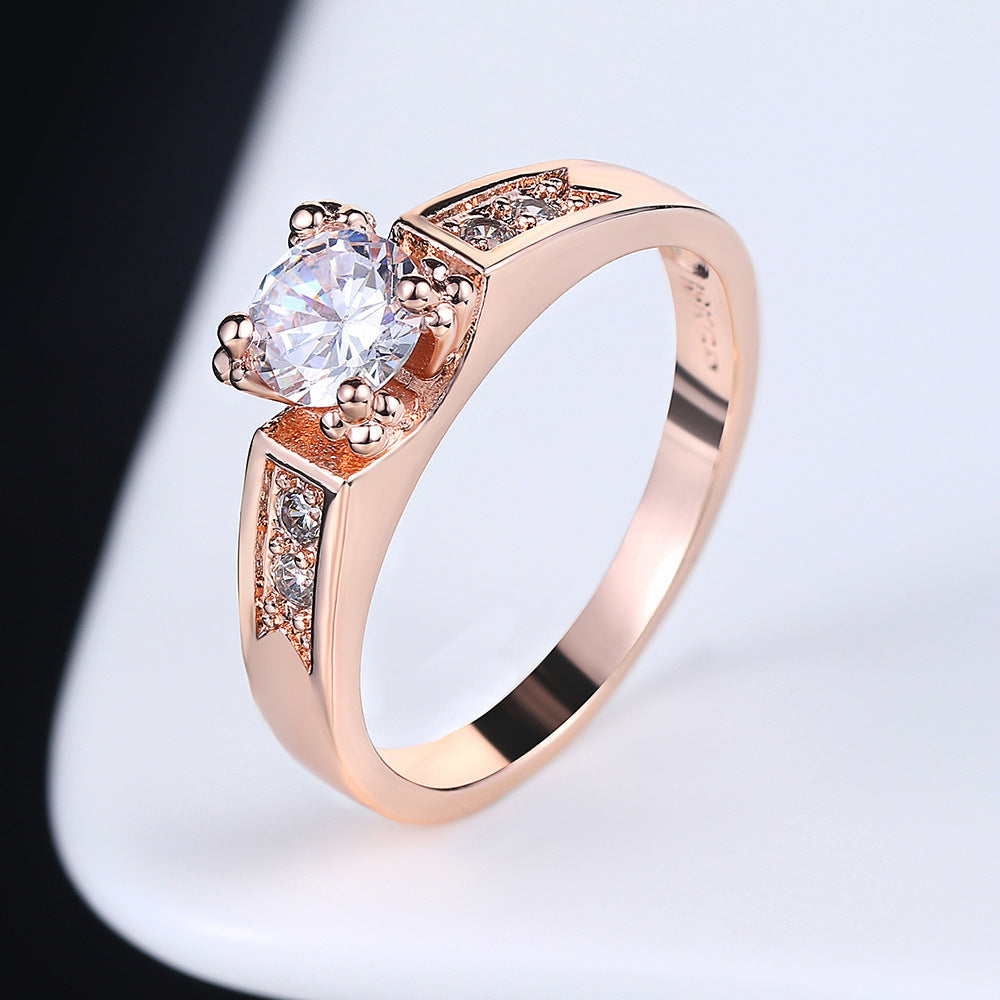 Geometric Zircon Inlaid Copper Ring for Women Jewelry