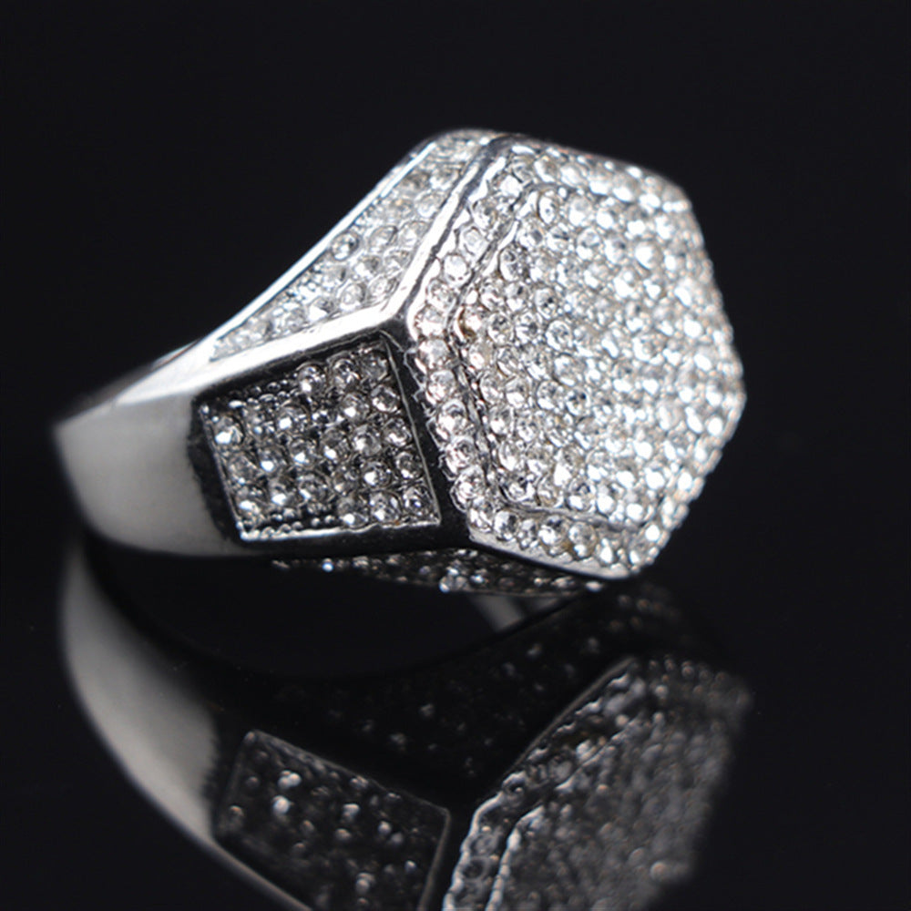 Mens Hexagon Ring Alloy Metal Geometric Design Durable Quality Fashion Jewelry For Daily Wear Unique Statement Piece