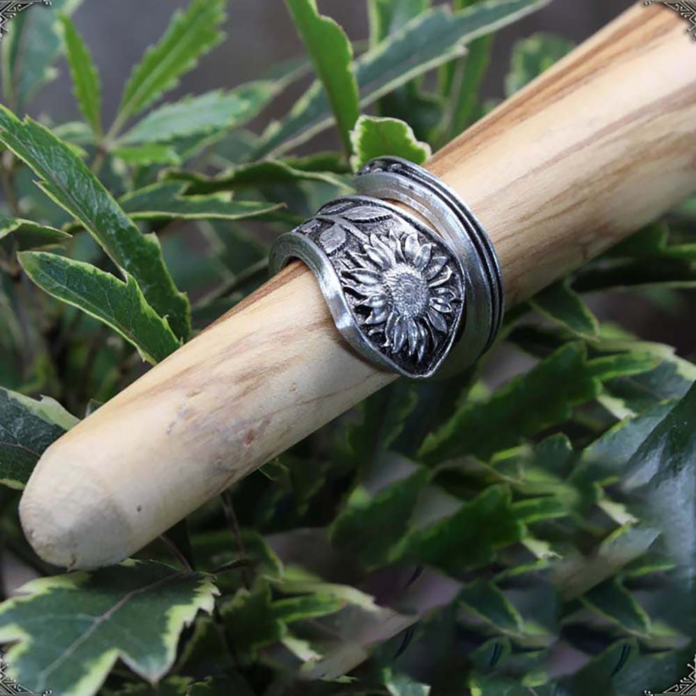 Women Sunflower Ring Adjustable Opening Geometric Silver Alloy Ring Vintage Floral Style For Women Daily Style