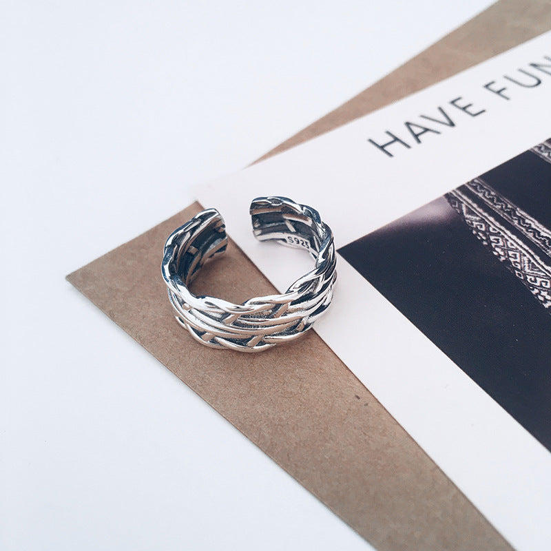 Adjustable Copper Ring Retro Wild Knot Geometric Design Electroplated Statement Jewelry for Women Fashion Jewelry