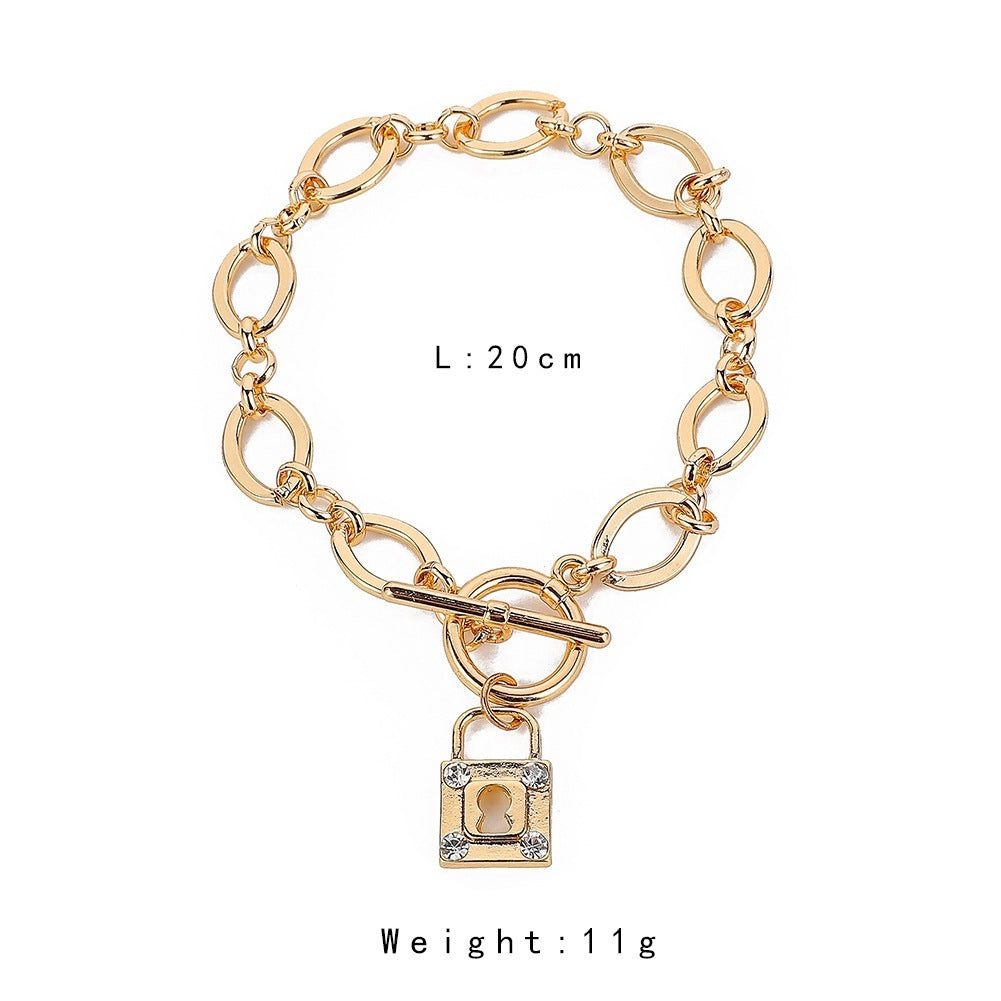 Womens Gold Chain Bracelet Thick Padlock Geometric Alloy Electroplated Jewelry StainlessSteel Elegant Accessory