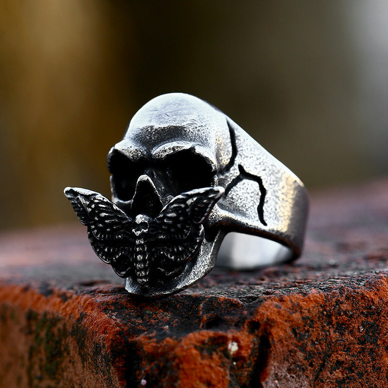 Mens Ring Skeleton Moth Titanium Steel Ring Polished Unisex Ring Fashion Jewelry Gift for Men Travel Souvenir US Size 7 8 9 10 11 12 13